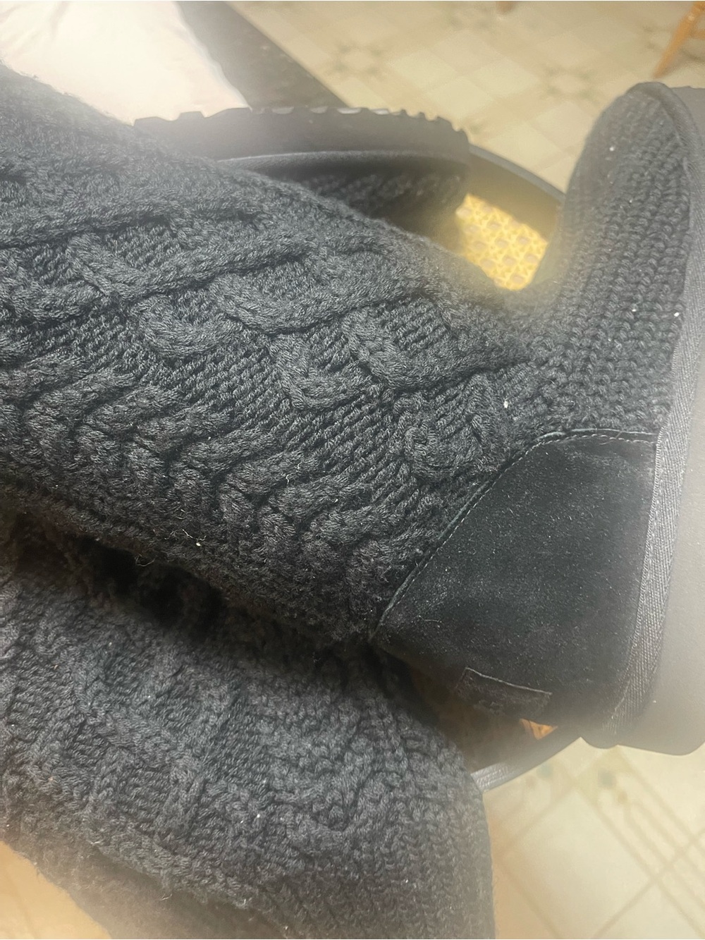 UGG Black Cable Knit Over-the-Knee Suede-Trim Boots